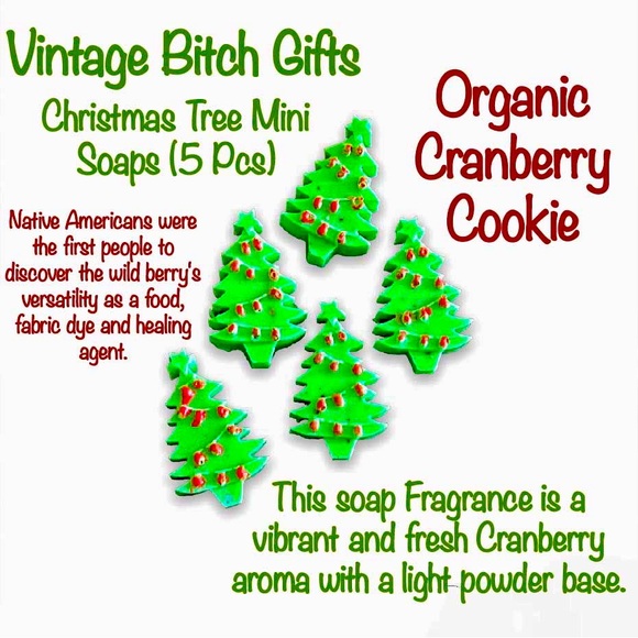 VintageBitchGifts Organic Cranberry Cookie Christmas Tree Mini Soaps 5 Pieces - Picture 1 of 9